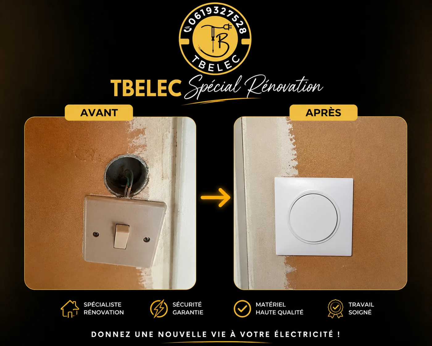 électricien Chantilly – Rénovation d’appareillage électrique réalisée par TBELEC